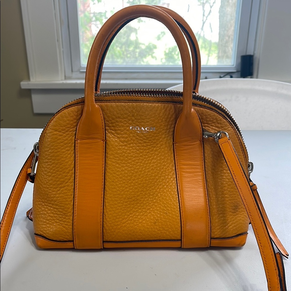 Coach Orange Pebbled Leather Satchel Dome Shape